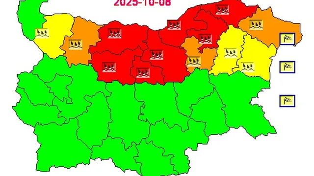 НИМХ: Червен код за валежи в Силистра, Разград, Русе, Велико Търново, Плевен, Ловеч и Габрово