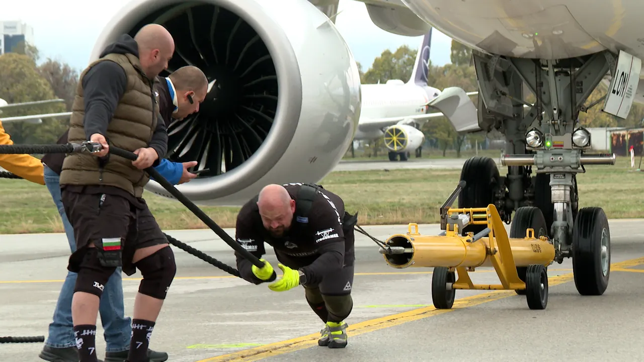 Титани на пистата: Българи изтеглиха 40-тонен Airbus (СНИМКИ)