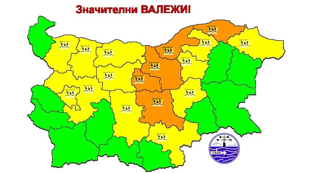 Жълт код за дъжд в 12 области, сняг на върховете
