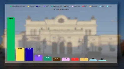 При 87.23% обработени протоколи: "Прогресивна България“ - 44,56%, втори са ПП-ДБ с 13,45%