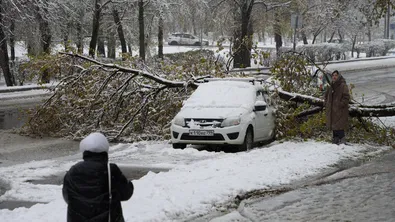 Снежна буря посред пролет отмени полети в Москва