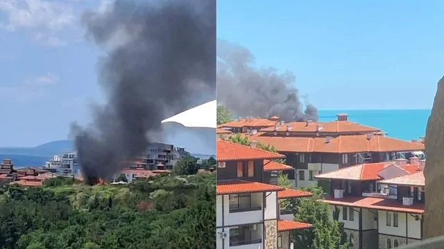 Голям пожар край Свети Влас: Гъстият черен дим се вижда от километри