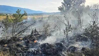 Огнеборци продължават да гасят сухи треви край монтанското село Студено буче
